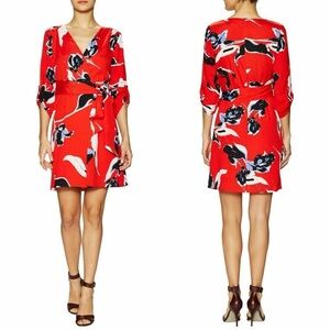 Yumi Kim Womens Dress Size L Girl Next Door Red Floral Faux Wrap Size XS